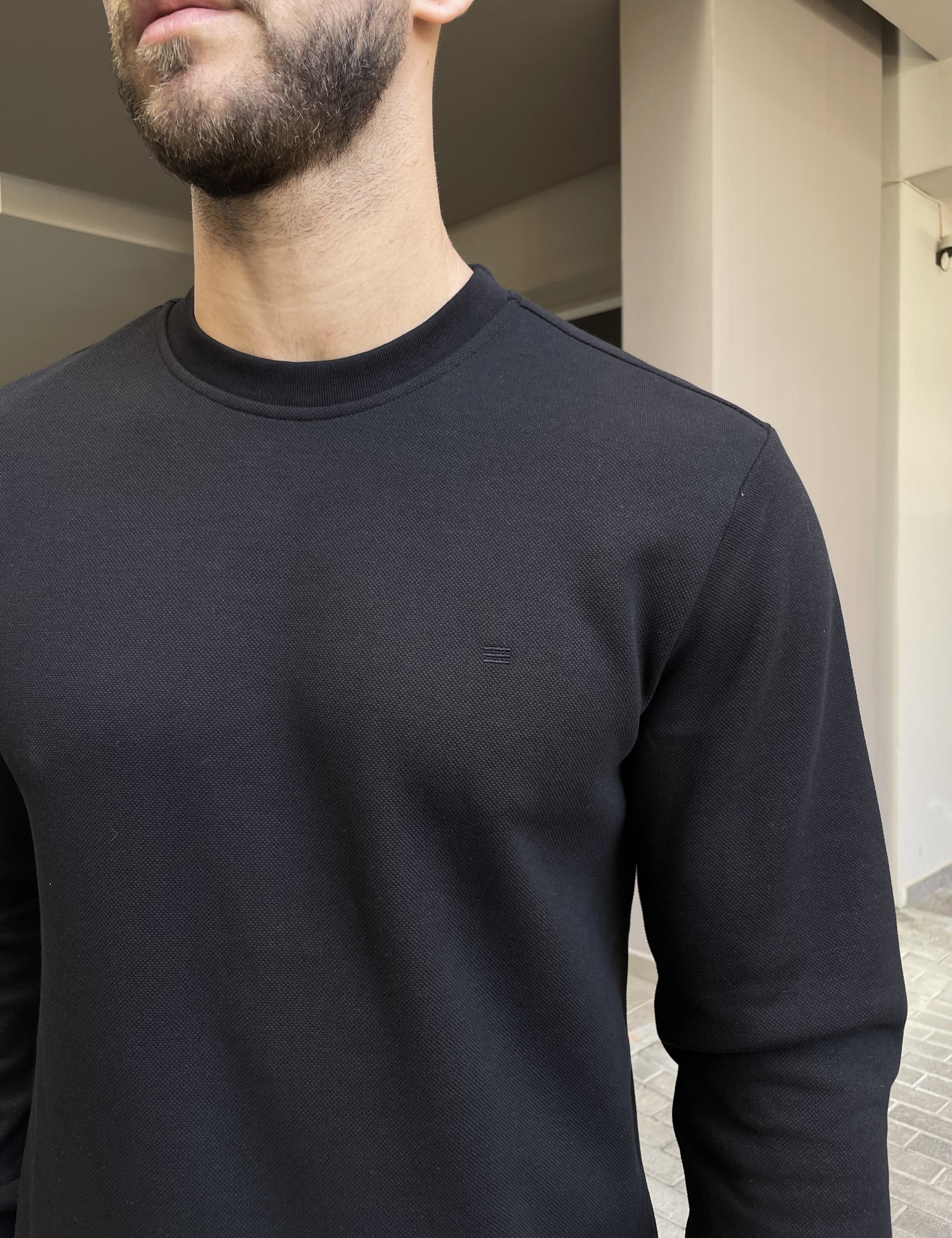 Ανδρική μαύρη πικέ μακρυμάνικη μπλούζα 4403M φωτογραφία